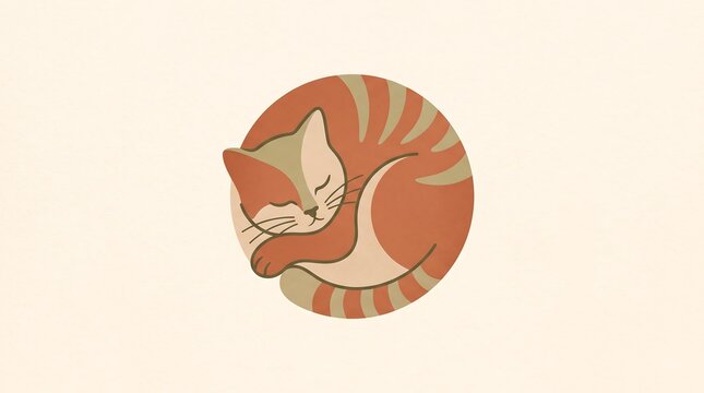 Sleeping Cat Curled In Circle Vector Illustration