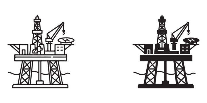 Offshore oil drilling rigs illustration with different line styles for industrial design projects
