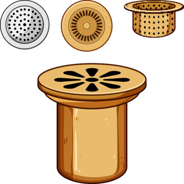 Collection of kitchen sink drain strainers and filters with different designs, providing plumbing and filtering solutions for household water drainage systems