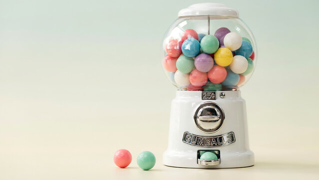 Classic gumball machine filled with colorful round candies illustration