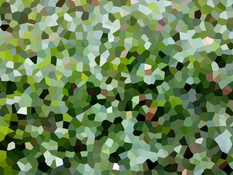 Green mosaic Voronoi pattern background with organic polygon tiles in nature tones