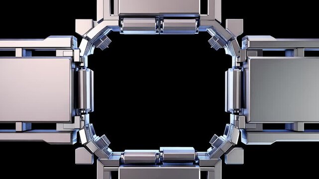 Polished Metal Frame Lock Animation with Copy Space Center, Premium Engineering Style Loop