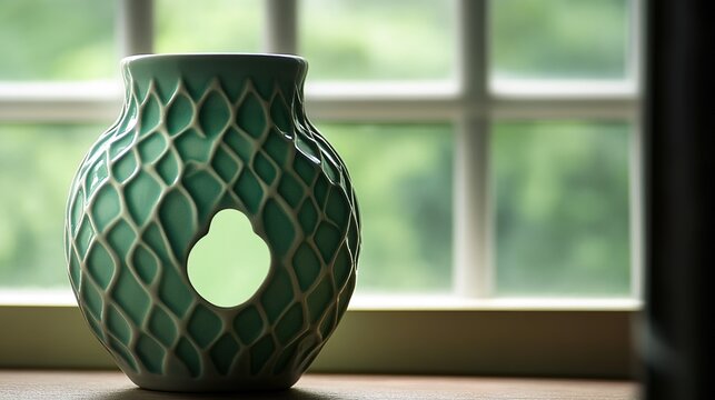 clay. A ceramic cookie jar with a decorative pattern, one cookie shape cleanly removed. menu design, packaging mockups, designed for food delivery and cloud-kitchen brand materials.