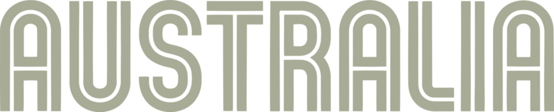Australia word in retro line art typography style