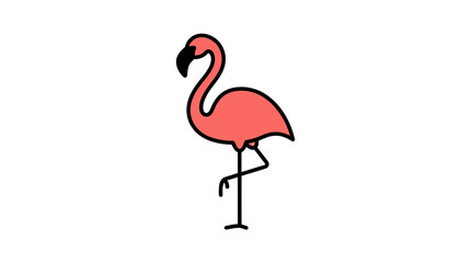Naklejka premium Simple, stylized illustration of a pink flamingo standing on one leg against a white background, perfect for design and decorative purposes