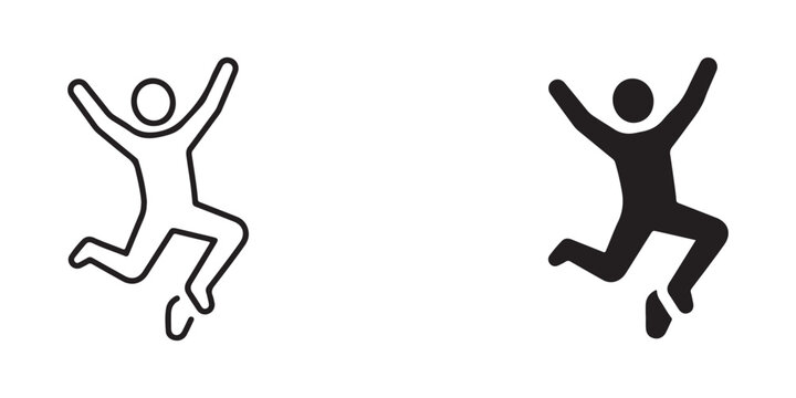 jumping stick figure icons with different line styles representing joyful movement and celebration