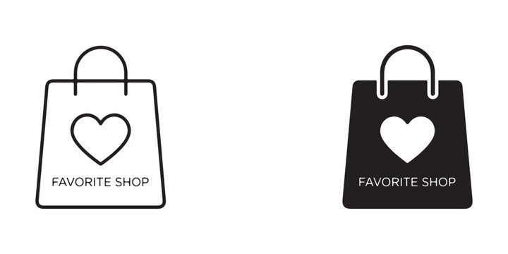  shopping bag icons with heart and favorite shop text design for branding and marketing materials