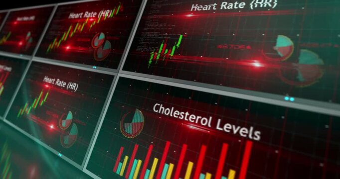 Health heart and body wellness charts and graphs diagram seamless and loopable 3d concept animation