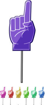 team foam fan finger cartoon. support victory, football number, glove one team foam fan finger sign colorful illustration