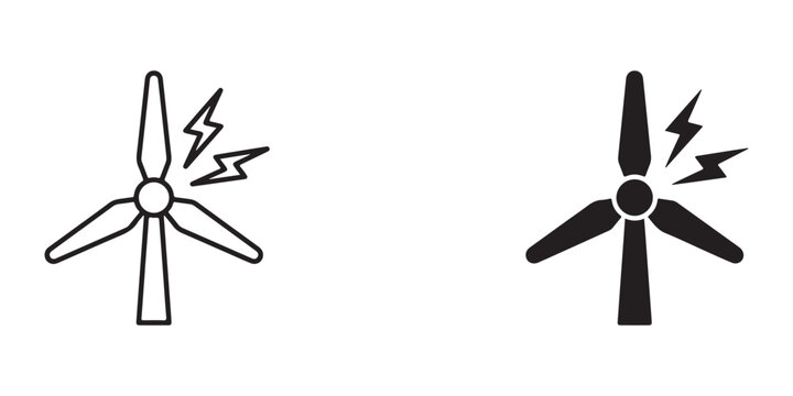 Wind Turbine Icons Showing Lightning Strike Effects For Renewable Energy And Weather Impact Illustrations
