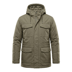 Olive green winter hooded parka jacket with pockets © BTG