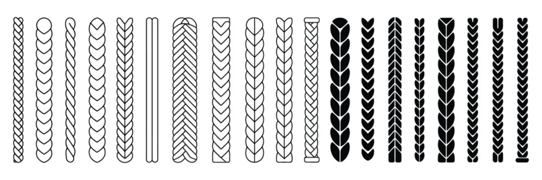 Rope brush set featuring knit patterns, twisted rope collections, and seamless decorative vector brushes for Adobe Illustrator