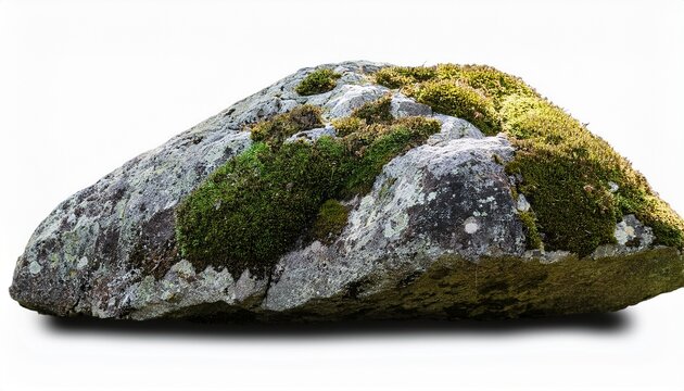 One Isolated Large Grey Sharp Rock With Moss