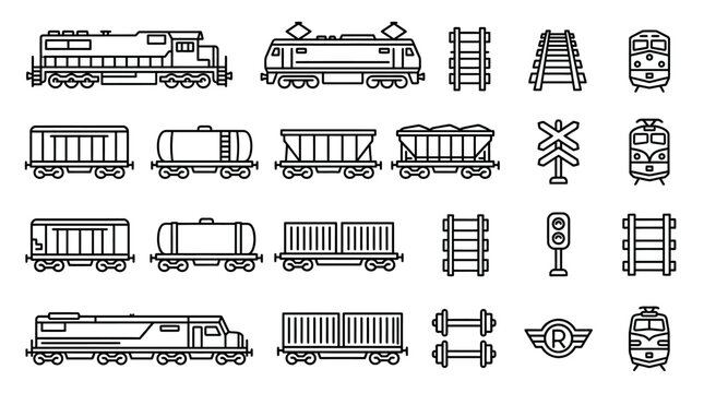 Train railway transport icons set.