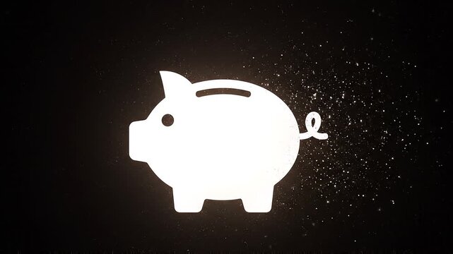 Glowing white piggy bank silhouette symbolizing savings, financial planning, wealth accumulation, and investment security against a dark textured background with dust particles