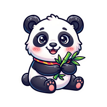 Cute Cartoon Baby Panda Eating Green Bamboo Vector Illustration isolated PNG with Transparent Background