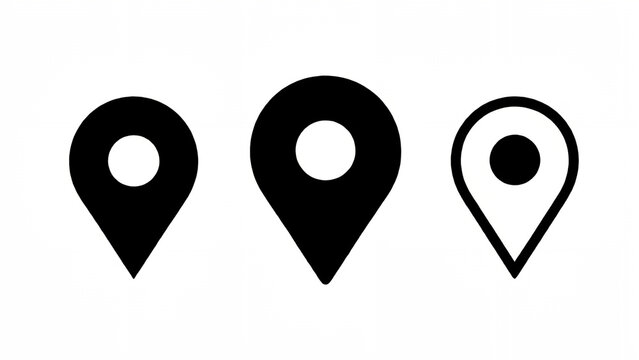 Black map pointer icons and location symbols set on a white background.