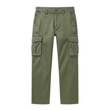 Olive green men's cargo pants with side pockets