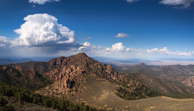 Beautiful Scenic Mogollon Rim Payson Arizona Mountain Landscape With White Cumulus Clouds