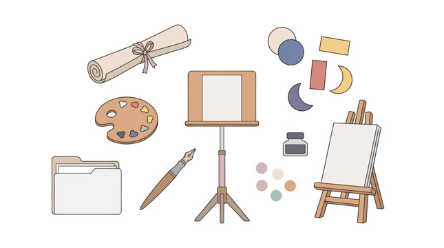Art supplies and creative tools flat design illustration