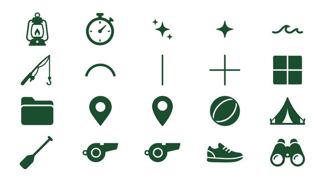 Outdoor and camping icons set flat design