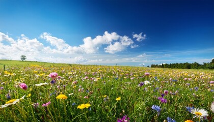 Obraz premium Wide Wildflower Meadow Under Expansive Blue Sky