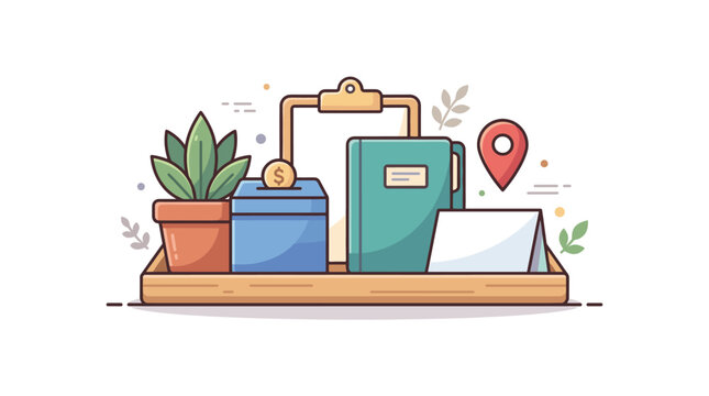 Office desk items flat design vector illustration