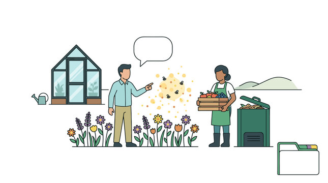 Gardeners discuss pest control and composting with greenhouse