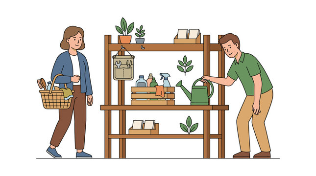 People gardening and shopping for supplies