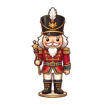 Traditional Red and Gold Nutcracker Soldier Illustration isolated PNG with Transparent Background