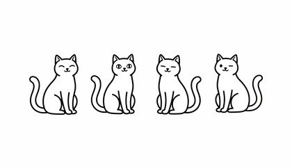Cats sit in a row displaying different facial expressions in a minimalist black and white line art illustration. © Hassnain