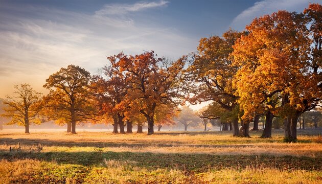 Autumn Lanscape With Oak Grove In September