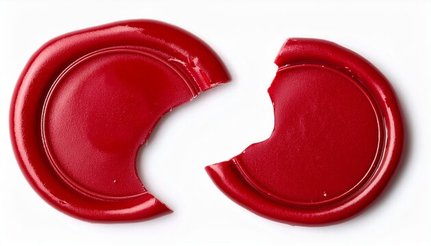 Broken Red Wax Seal Isolated On White Background