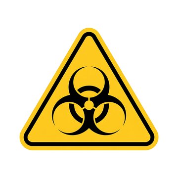 Biohazard symbol warns of potential biological dangers on a bright yellow triangular background.