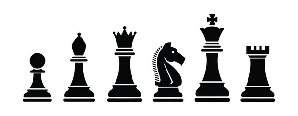 Chess icons featuring king, queen, pawn, knight, rook, and strategy game symbols in black silhouette style with clean minimalist vector graphics for board games, tournaments, education, and branding p © ARIF AHMED 02