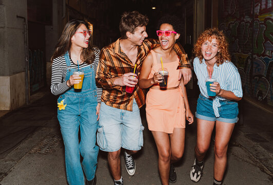 Group of friends going out in the evening.