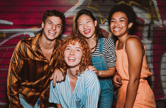 Group of friends going out in the evening.