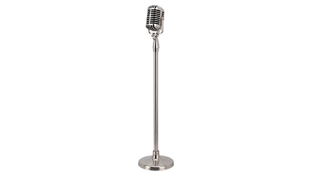 Silver vintage microphone on stand isolated on transparent background