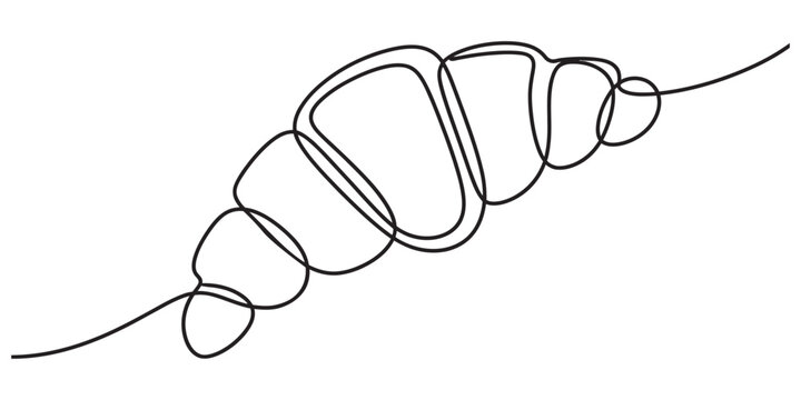 Continuous single line drawing of a fresh croissant pastry