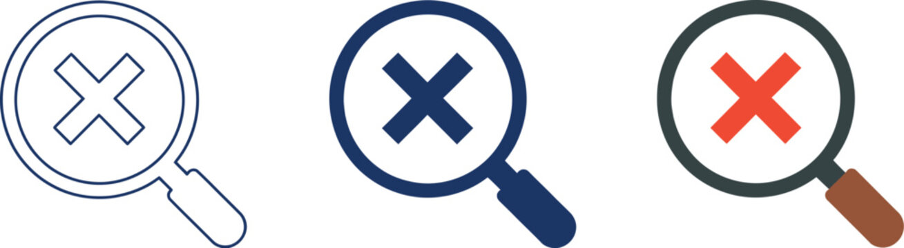 Magnifying glass and delete icons featuring search, zoom, remove, and user interface symbols in vector style