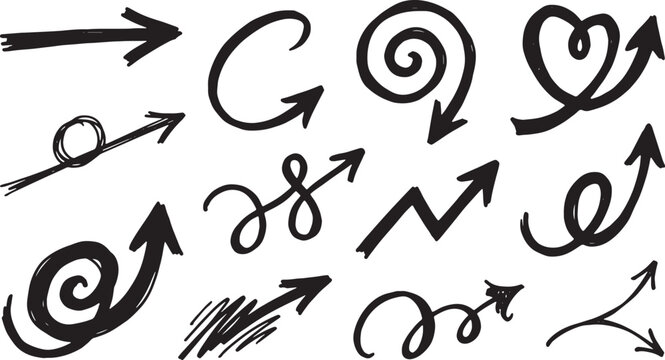 Black decorative arrows and swirls, seamless pattern