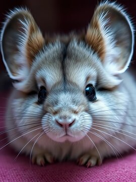 Furry chinchilla face with big eyes and fluffy ears, simple, pet