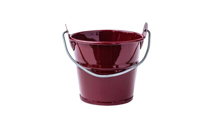 Shiny metallic red bucket with wire handle, isolated on transparent background © Mihai