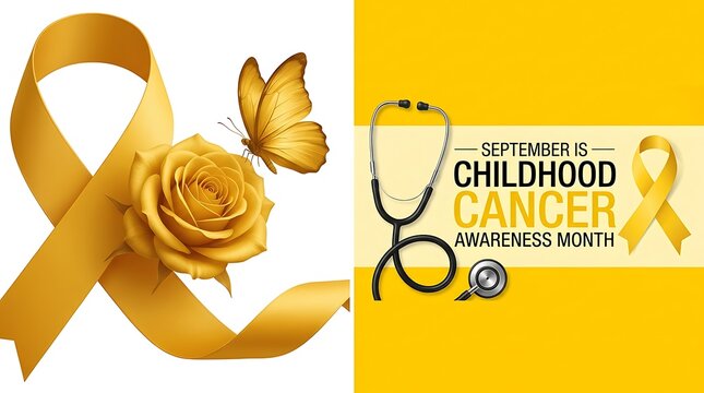 Childhood cancer awareness month conceptual graphic design with yellow ribbon