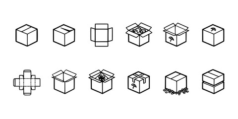 Fototapeta premium Boxes with Various Contents and States in a Sequential Illustration Featuring Box, Cardboard, Vector with Packaging and Delivery