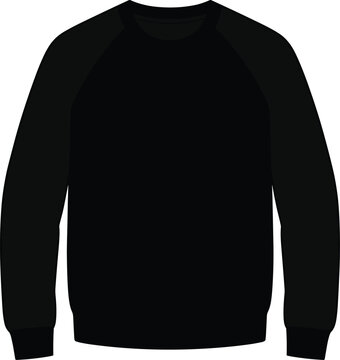 Blank black raglan sleeve sweatshirt fashion flat sketch vector template for technical apparel design