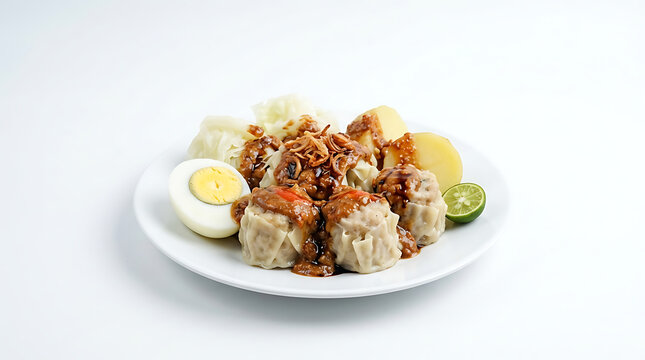 Serving Indonesian Siomay Bandung Food Photo On White Background High Angle View