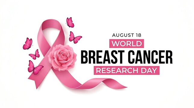 World breast cancer research day conceptual graphic with pink ribbon
