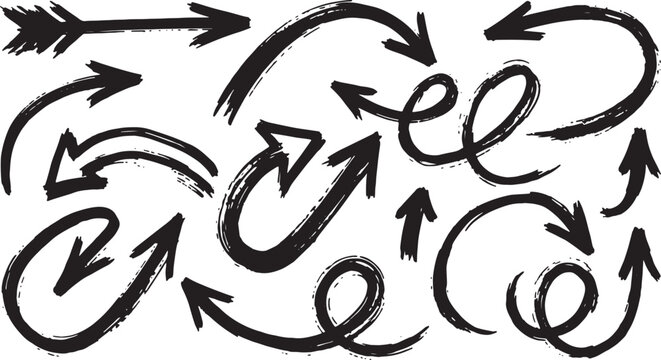 Hand-drawn black arrow doodles in a chaotic swirl pattern arrows