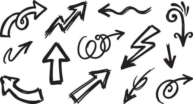 Hand-drawn black arrow doodles on white background, arrows